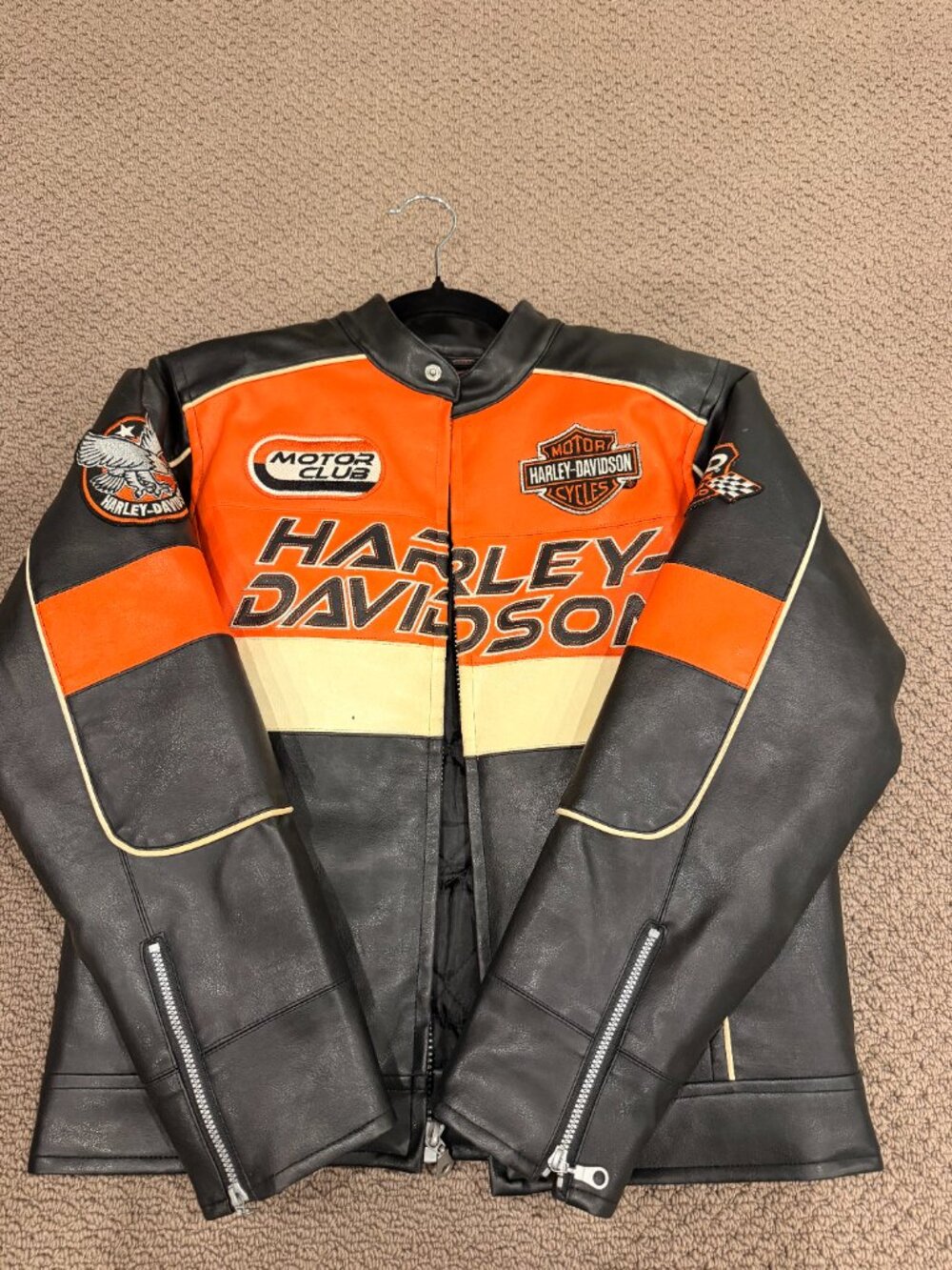 Vintage Harley Davidson Orange & Black Riding Jacket